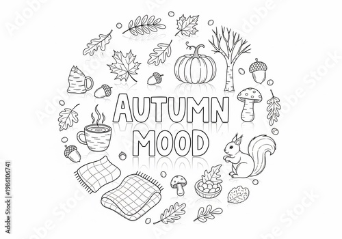 Cozy Autumn Vibes: Hand-Drawn Fall Elements & Warm Mug Illustration