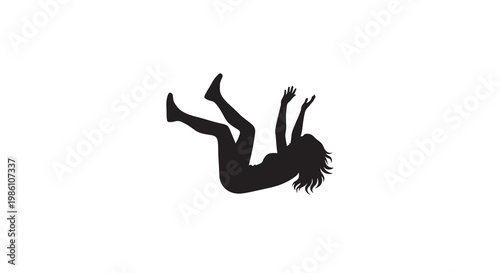 A silhouetted figure appears to be falling or floating in empty space