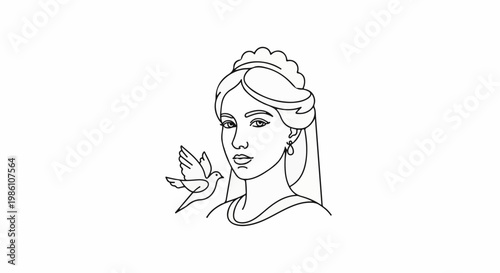 Elegant woman with elaborate hair and a flying dove