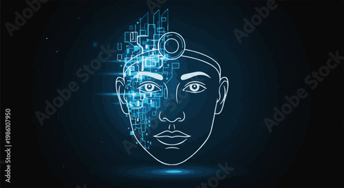 Digital transformation merges with human face, abstract