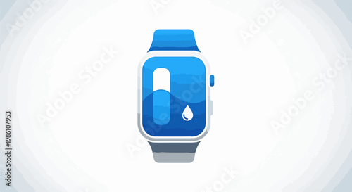 Digital watch displays blue digital elements with a water droplet icon