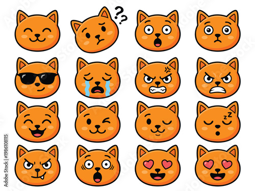 Collection of Cute Cat Emoticons Expressing Various Emotions.