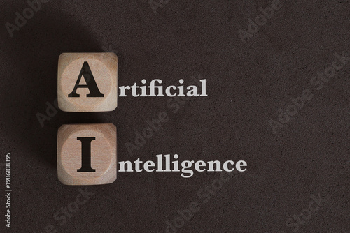 Artificial Intelligence Concept with Wooden AI Blocks Representing Digital Transformation and Automation