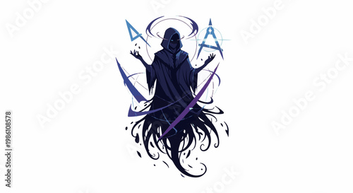 Ethereal figure in dark robes with arcane symbols and swirling energy