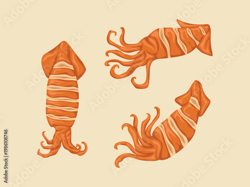 squid calamari seafood ocean sea animal tentacles raw cartoon element protein asian menu lemon ink