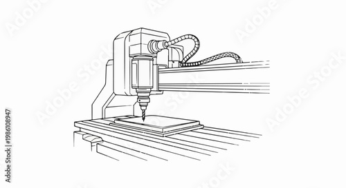 Detailed illustration of a precise automated milling machine with a cutting tool