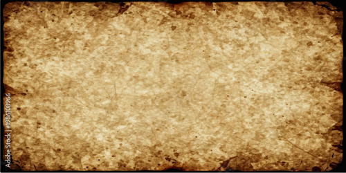 Vintage brown parchment texture with a stained antique frame design and worn grungy edges on an aged blank sheet of old paper