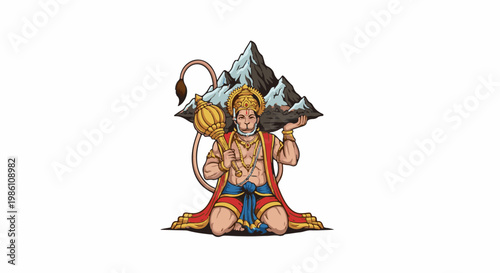 Deity with mace and mountain backdrop