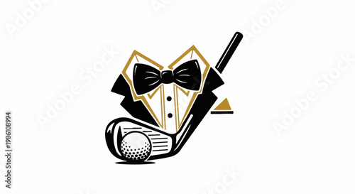 Elegant golf club and ball with a black and gold tuxedo