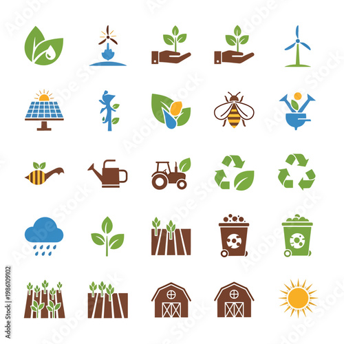 ESG business icons showcase green sustainable practices and eco-friendly strategies