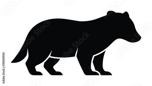 Tasmanian devil silhouette vector, black marsupial animal icon on white background, wild australian fauna graphic for logo design