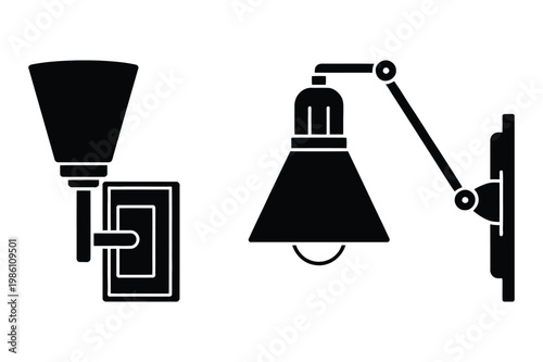 Modern wall lamps and adjustable sconce silhouettes vector illustration