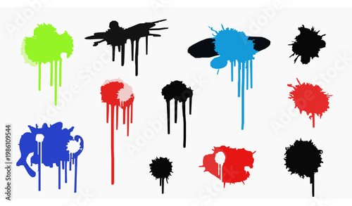 Spray paint splatter vector set grunge graffiti texture abstract stains