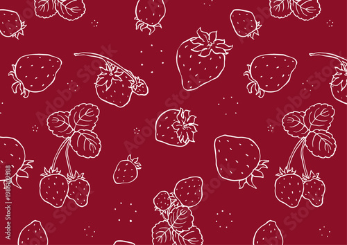 ペン画風苺柄壁紙