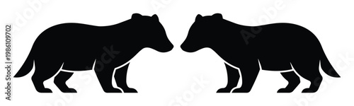 Tasmanian devil silhouette vector illustration, black marsupial animal icons facing each other, wild australian fauna graphic elements