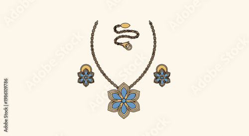 Delicate floral-inspired necklace and earrings set with a chain closure