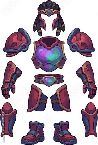 Fantasy armor pieces for game character.