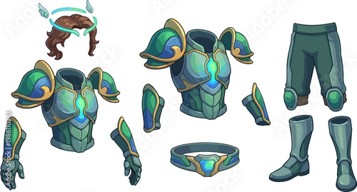 Fantasy armor pieces green metal.