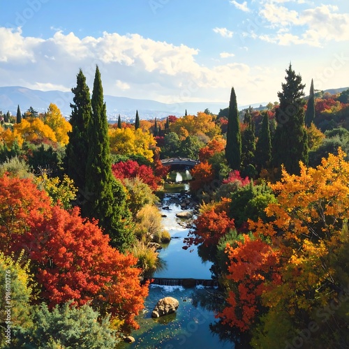 A serene landscape with a river flowing through a forest (1)