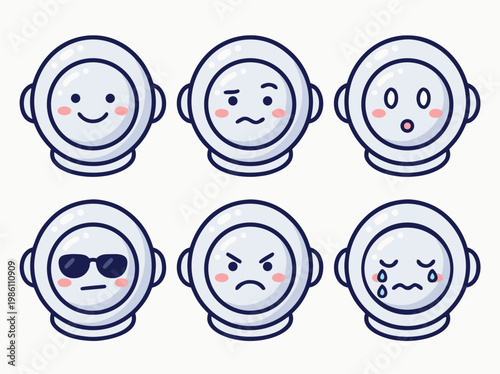Astronaut Helmet Emoticons Set.