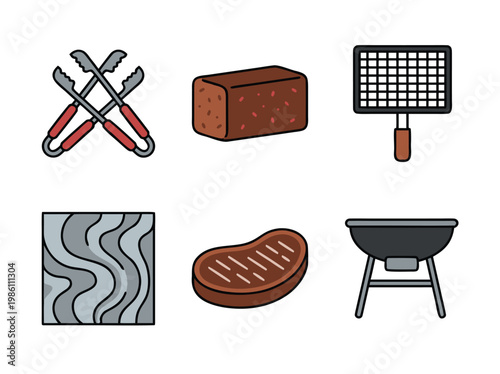 Barbecue Grill Set and Food Icons.