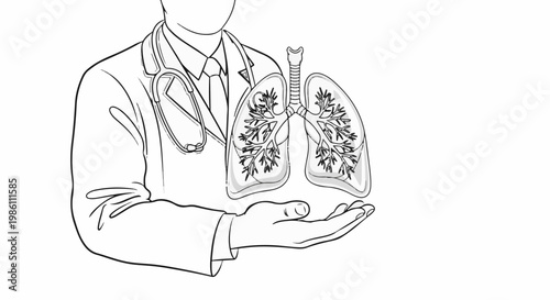 Doctor holds detailed lungs in cupped hand, medical illustration