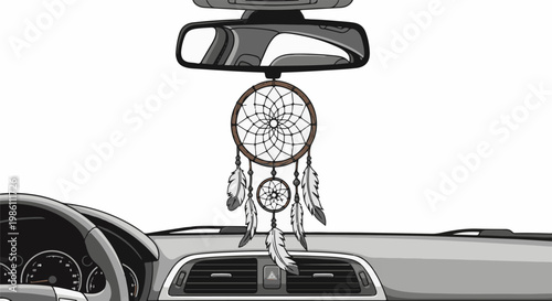 Dream catcher hanging from car's rearview mirror