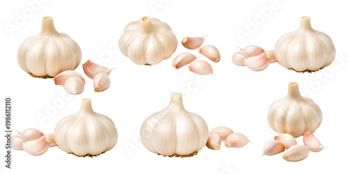 Set of garlics isolated on white