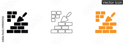 Masonry icons with trowel and bricks on white background