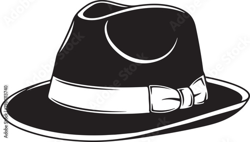 Black and white a Fedora Hat Silhouette Icon.