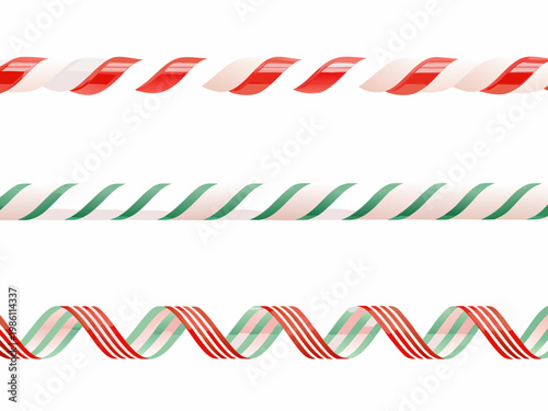 Festive candy canes in red white and green spiral patterns