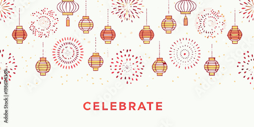 Festive chinese lanterns and fireworks celebrate a joyous occasion