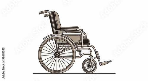Detailed side view illustration of a wheelchair against a white background