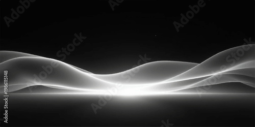Abstract black and white smoke flows in a futuristic wave design featuring glowing blue energy lines and digital curves for a dark, motion-filled wallpaper backdrop