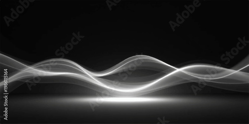 Dynamic blue abstract smoke waves flow in a curvy motion over a dark black background to create a light vector illustration for an art wallpaper texture