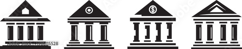 Abstract bank building icon in black & white, vector illustration.