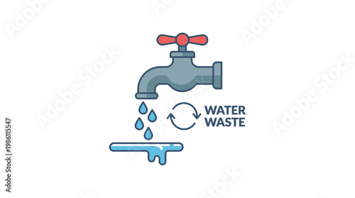 Water Waste: A visual representation of water waste, with water drops falling from a faucet, illustrating the concept of inefficient water usage and the need for water conservation. 
