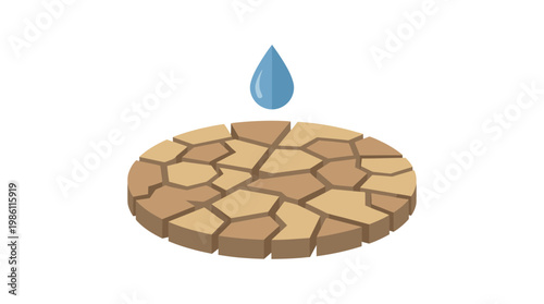 Drought and Renewal: A visual metaphor of environmental fragility, the image shows parched earth as a droplet of water provides the promise of life and revival.