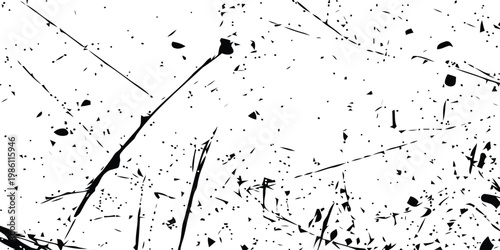 Dynamic black ink strokes and dots forming abstract pattern on white background vector