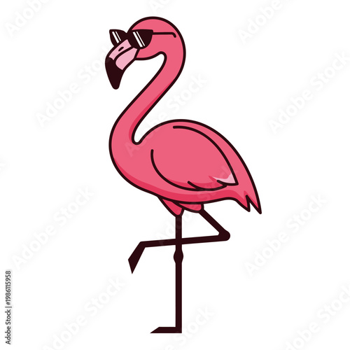 Cool Pink Flamingo Wearing Sunglasses Standing on One Leg