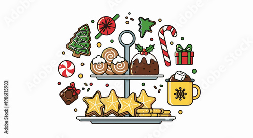 Festive assortment of Christmas treats and drinks on a stand