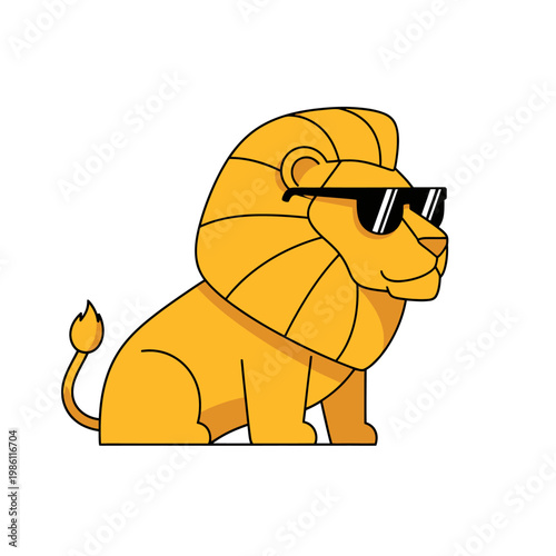 Cool and Confident Golden Lion with Sunglasses - Modern Vector Illustration of a Stylized Feline Character