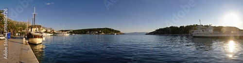 Port area with ships and yachts of Makarska on the Riviera, in Dalmatia in late summer