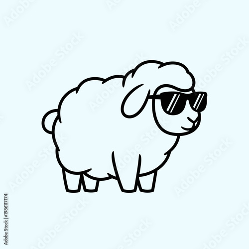 Cool and Cute Sheep Character Illustration Wearing Stylish Sunglasses on a Light Blue Background
