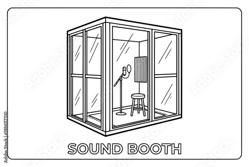 Professional Sound Booth with Microphone and Stool for Recording.