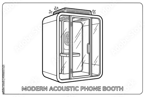 Modern Acoustic Phone Booth Illustration with Glass Door and Interior.