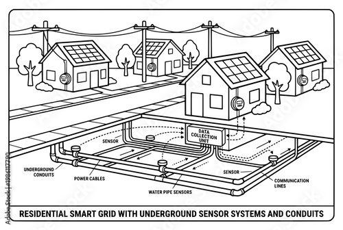 Residential Smart Grid with Underground Sensor Systems and Conduits.