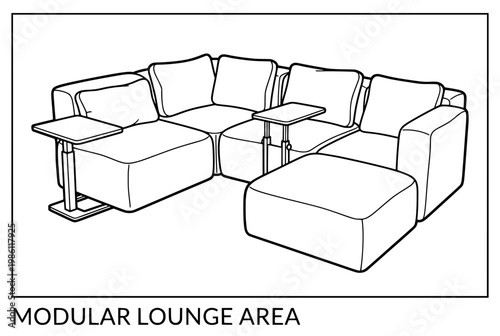 Modern Modular Sofa with Side Tables for Comfortable Living Room.