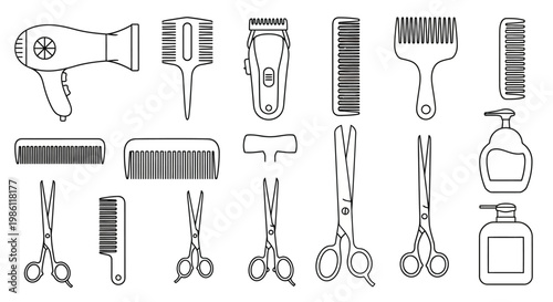 Hair cutting tools and equipment set.