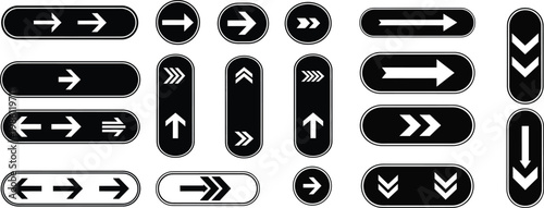 Collection of black and white directional arrow signage and icons